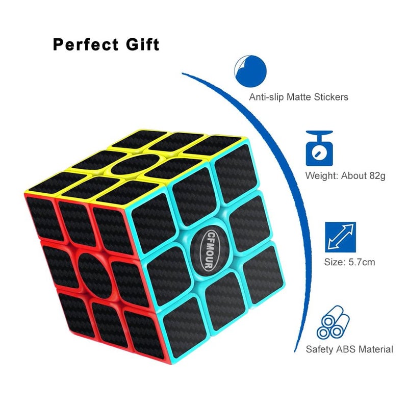 CFMOUR Original Speed Cube 3x3, 4x4, 5x5 and Set of Fast Magic Cube for Kids, Smooth Carbon Fiber Cubes Puzzle Toys (2black-3x3) - Image 3